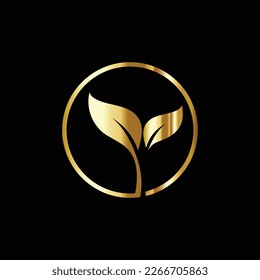 Abstract golden leaf logo icon vector design.  ecology vector logo. Ecology Happy life Logotype concept icon. Vector illustration, Graphic Design Editable Des