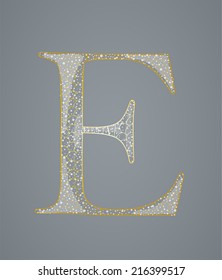 Abstract golden letter E.