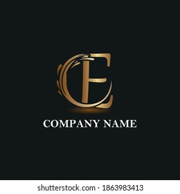 Resumen Letra de oro E logotipo inicial. Plantilla de concepto de logotipo elegante y de lujo.