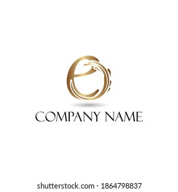 Abstract Golden Letter e Initial logotype in luxury and elegant logo concept template