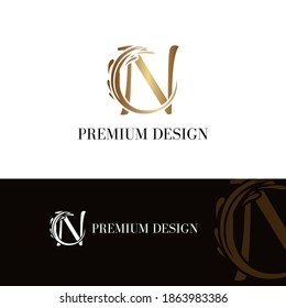 Abstract Golden Letter N Initial logotype. Luxury and elegant logo concept template.