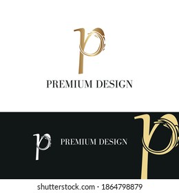 Abstract Golden Letter p Initial logotype in luxury and elegant logo concept template