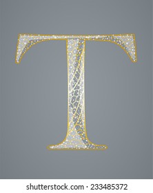 Abstract golden letter T.