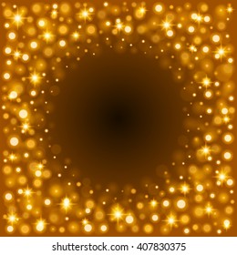 Abstract Golden Light Bokeh Background Vector Illustration. Magic Gold Defocused Glitter Sparkles. Good for promotion materials, Brochures, Banners. Abstract Backdrop.