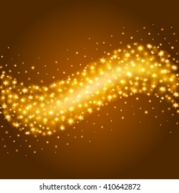 Abstract Golden Light Bokeh Background Vector Illustration. Magic Gold Defocused Glitter Sparkles. Good for promotion materials, Brochures, Banners. Abstract Backdrop.