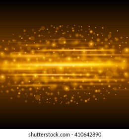 Abstract Golden Light Bokeh Background Vector Illustration. Magic Gold Defocused Glitter Sparkles. Good for promotion materials, Brochures, Banners. Abstract Backdrop.