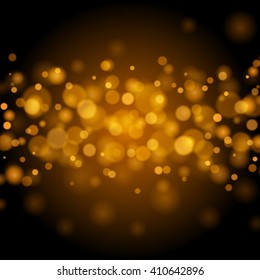 Abstract Golden Light Bokeh Background Vector Illustration. Magic Gold Defocused Glitter Sparkles. Good for promotion materials, Brochures, Banners. Abstract Backdrop.