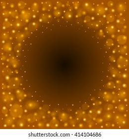 Abstract Golden Light Bokeh Background Vector Illustration. Magic Gold Defocused Glitter Sparkles. Good for promotion materials, Brochures, Banners. Abstract Backdrop.