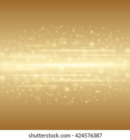 Abstract Golden Light Bokeh Background Vector Illustration. Magic Gold Defocused Glitter Sparkles. Good for promotion materials, Brochures, Banners. Abstract Backdrop.