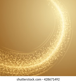 Abstract Golden Light Bokeh Background Vector Illustration. Magic Gold Defocused Glitter Sparkles. Good for promotion materials, Brochures, Banners. Abstract Backdrop.