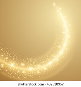 Abstract Golden Light Bokeh Background Vector Illustration. Magic Gold Defocused Glitter Sparkles. Good for promotion materials, Brochures, Banners. Abstract Backdrop.