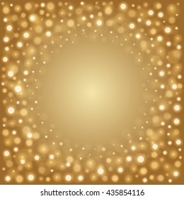 Abstract Golden Light Bokeh Background Vector Illustration. Magic Gold Defocused Glitter Sparkles. Good for promotion materials, Brochures, Banners. Abstract Backdrop.
