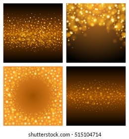 Abstract Golden Light Bokeh Set Backgrounds Vector Illustration. Magic Defocused Glitter Sparkles. Good for promotion materials, Brochures, Banners, Backdrop.