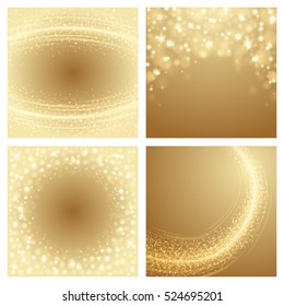 Abstract Golden Light Bokeh Set Backgrounds Vector Illustration. Magic Defocused Glitter Sparkles. Good for promotion materials, Brochures, Banners. Abstract Backdrop.