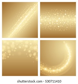Abstract Golden Light Bokeh Set Backgrounds Vector Illustration. Magic Defocused Glitter Sparkles. Good for promotion materials, Brochures, Banners. Abstract Backdrop.