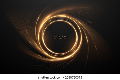 Abstract golden light circle lines effect on black background