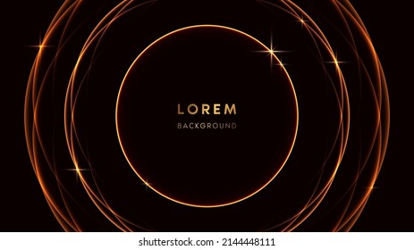 Abstract golden light circle lines effect on black background with glow