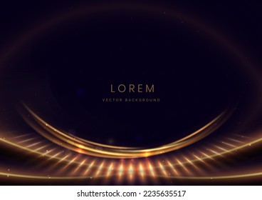 Abstract golden light effect curved glowing with lighting effect sparkle on black background. Template premium award ceremony design. Vector illustration