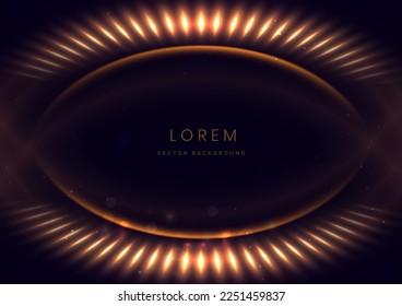Resumen del efecto de luz dorada curvado brillante con efecto de iluminación brillante sobre fondo negro. Diseño de la ceremonia de entrega de premios premium de plantilla. Ilustración del vector