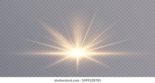 Abstract golden light effect with glare and particle explosion effect on transparent background. Vector 10 EPS	
