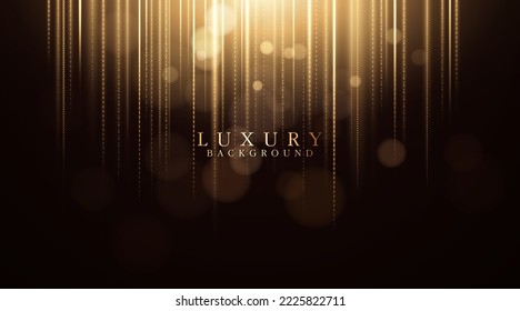 Abstract golden light effect on black background with glowing lines. Elegant bright gold bokeh lights elements. Luxury light graphic. Suit for poster, banner, brochure, cover, web. Vector illustration