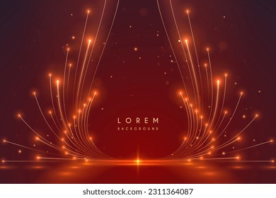 Abstract golden light lines on red background