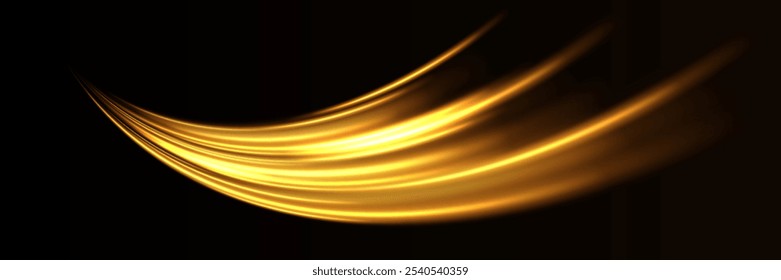 Abstrato dourado, linhas de luz. Efeito de luz brilhante. onda semicircular, curva rastro de luz vórtice.Velocidade ​efeito ​ luz.