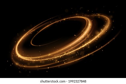 Abstract golden light lines with sparks and glow effect