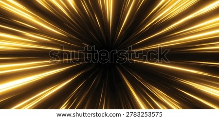 Abstract golden light speed tunnel background with energy flow abstract art warp speed digital art effect center point background explosion particle illustration visual effec