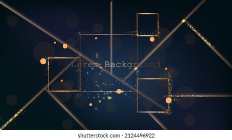 Abstract golden light square frame template. Vector background