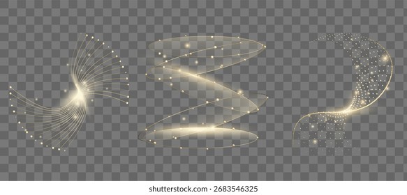  Abstract Golden Light Trails And Magic Dust Effects Vector Set.