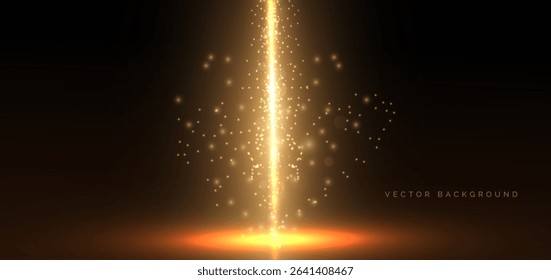 Abstract golden light vertical glowing and lighting effect sparkle on dark background. Vector illustration