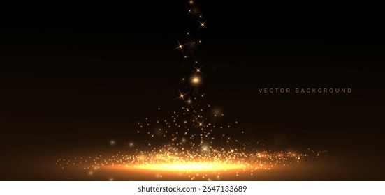 Abstract golden light vertical glowing and lighting effect sparkle on dark background. Party idea, celebration concept. Vector illustration