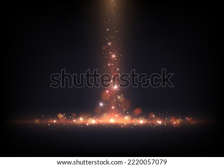 Abstract golden lighting effect sparkling with bokeh and gold glitter particles on black background. You can use for festive, carnival, christmas, award event, etc. Vector illustration