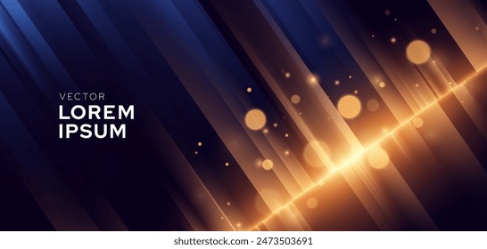 Abstract Golden Lights Bokeh and Light Rays Effect Luxury Background. Bright Presentation Banner for Luxury Event Promotion. Vector Illustration.