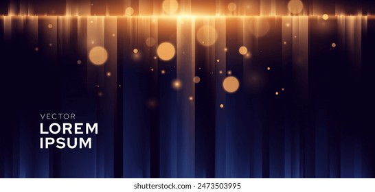 Abstrakte Goldene Lichter Bokeh und Lichtstrahlen wirken Luxushintergrund. Bright Presentation Banner für Luxus Event Promotion. Vektorillustration.