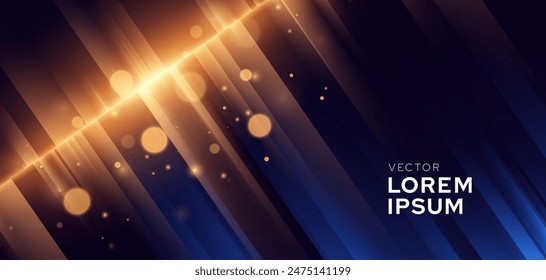 Abstract Golden Lights Bokeh and Light Rays Effect Luxury Background. Bright Presentation Banner for Luxury Event Promotion. Vector Illustration.