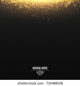Abstract golden lights fall on a transparent background. Magical gold dust and glare. Festive Christmas background. Golden backlight. Vector illustration