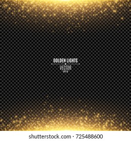 Abstract golden lights fall on a transparent background. Magical gold dust and glare. Festive background. Golden backlight. Vector illustration