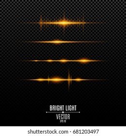 Abstract golden lights. Glowing neon lines. Sound vibrations and light flashes are isolated. Vector illustration