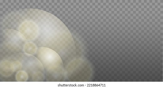  Abstract golden lights isolated on transparent background. Bright golden blinks and glare.  Glowing 
сircles. Vector illustration. EPS 10