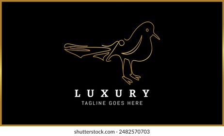 Abstract golden line art bird vector logo design template, Isolated vector linear bird monogram logo design.
