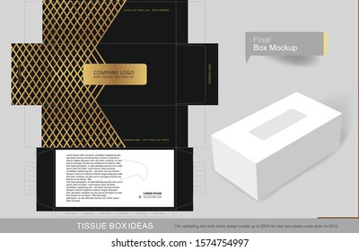 Abstract Golden Line Pattern Tissue Box Concept, Template For Business Purpose, Place Your Text And Logos And Ready To Go For Print