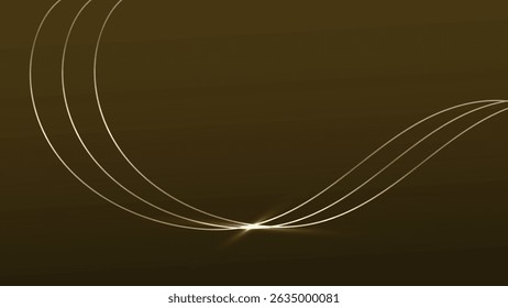 Abstract golden line wave lines elements with glowing light on background. Line luxury style. 