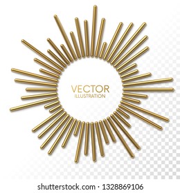 Abstract golden linear burst rays arranged in circle frame on white background with place for your content