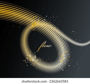 Resumen de líneas doradas en el fondo vectorial de la perspectiva 3D de movimiento, diseño de rayas de luz de color dorado elegante, plantilla de tema de lujo para anuncios.