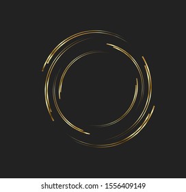 Abstract golden lines in circle form, Design element, Geometric shape with luxury style, Striped border frame for image, Technology round Logo, Spiral Vector Illustration