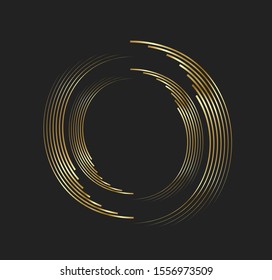 Abstract golden lines in circle form, Design element, Geometric shape with luxury style, Striped border frame for image, Technology round Logo, Spiral Vector Illustration