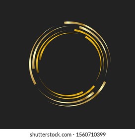 Abstract golden lines in circle form, Design element, Geometric shape with luxury style, Striped border frame for image, Technology round Logo, Spiral Vector Illustration