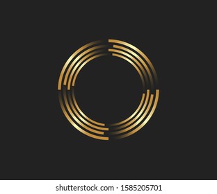 Abstract golden lines in circle form, Design element, Geometric shape with luxury style, Striped border frame for image, Technology round Logo, Spiral Vector Illustration